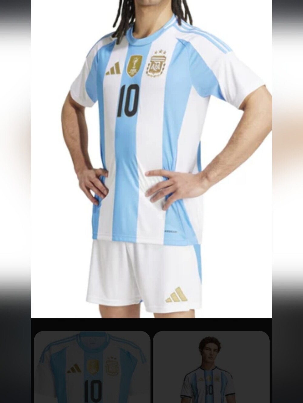 adidas White and Light Blue Argentina Football Jersey with Gold Accents - Picture 1 of 6